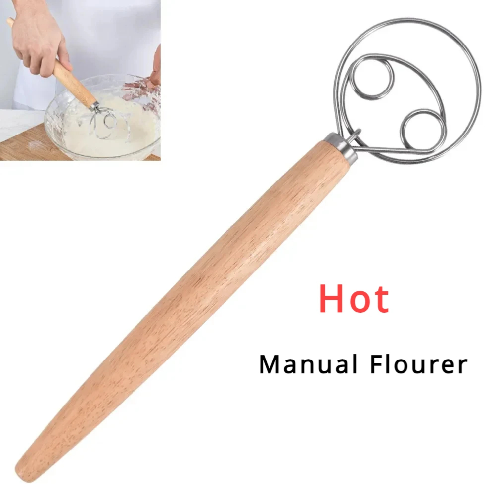 Immersion Hand Blender Set - ケーキツール 生地泡立て器 ステンレス製 ダッチブレッド生地 ハンドミキサー 木製ハンドル
