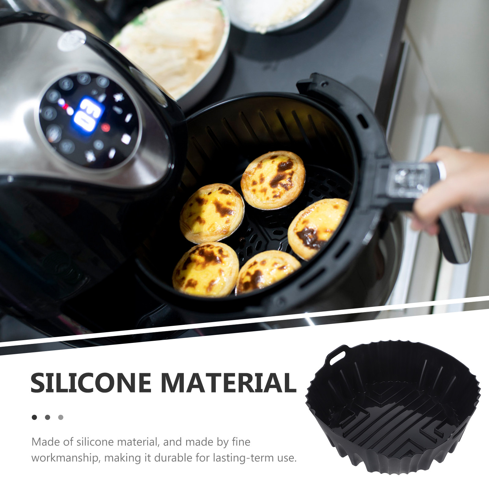 エアフライヤー用シリコン製鍋敷き、二重ハンドル付き、焦げ付き - Air Fryer Silicone Pot Liner のレビューと価格